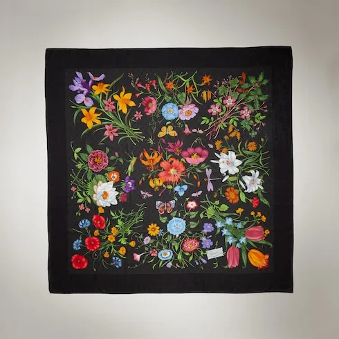 Gucci Printed GG Wool Silk Shawl Scarf Black/ Multicolor - Image 4