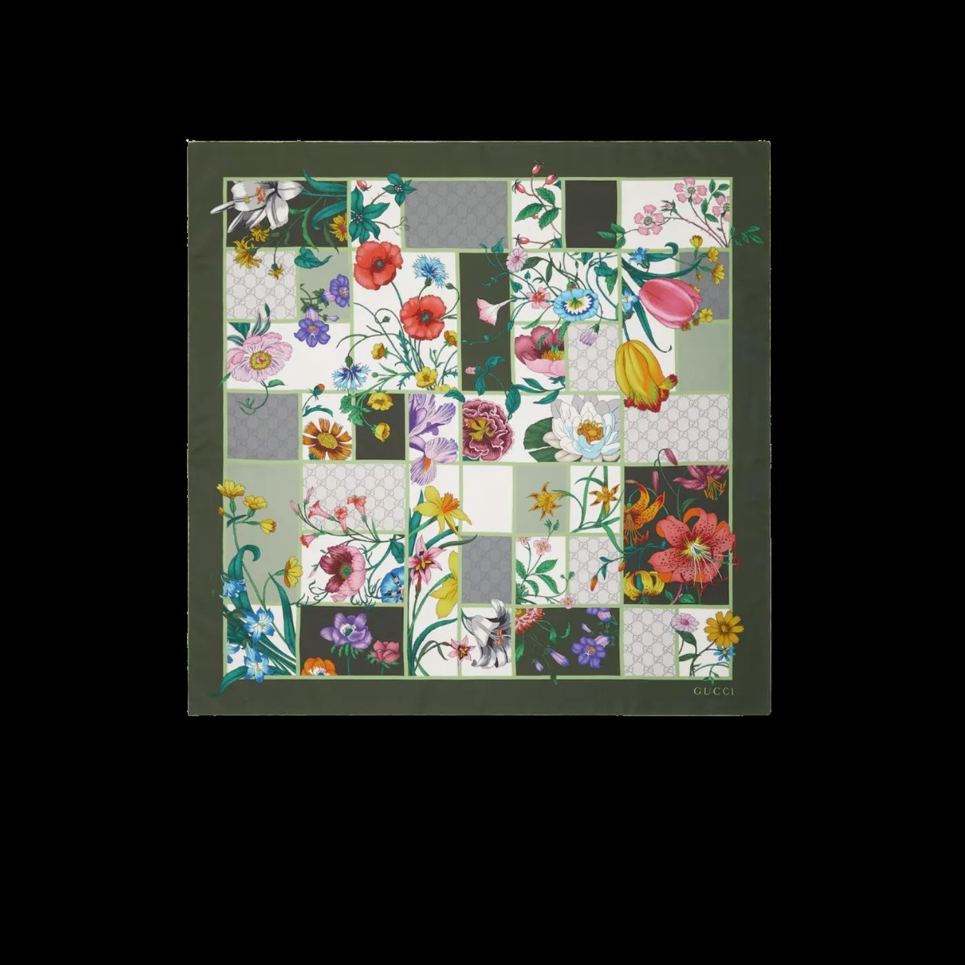 Gucci Printed Silk Twill Carre Scarf Green