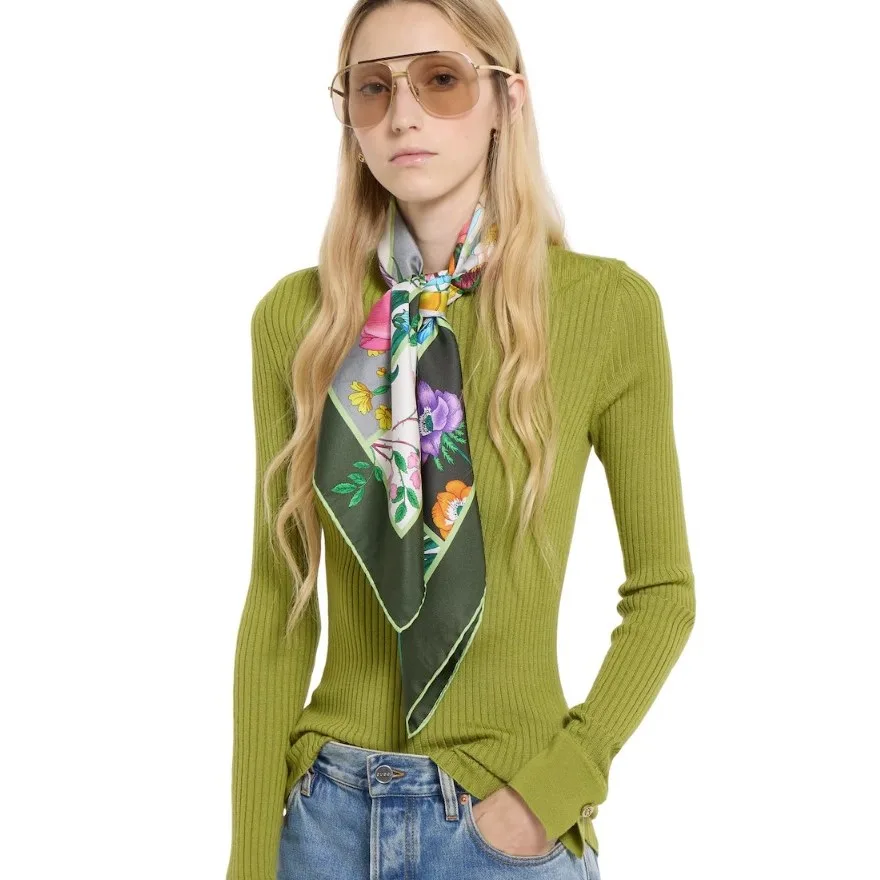Alternative view of Gucci Printed Silk Twill Carre Scarf Green