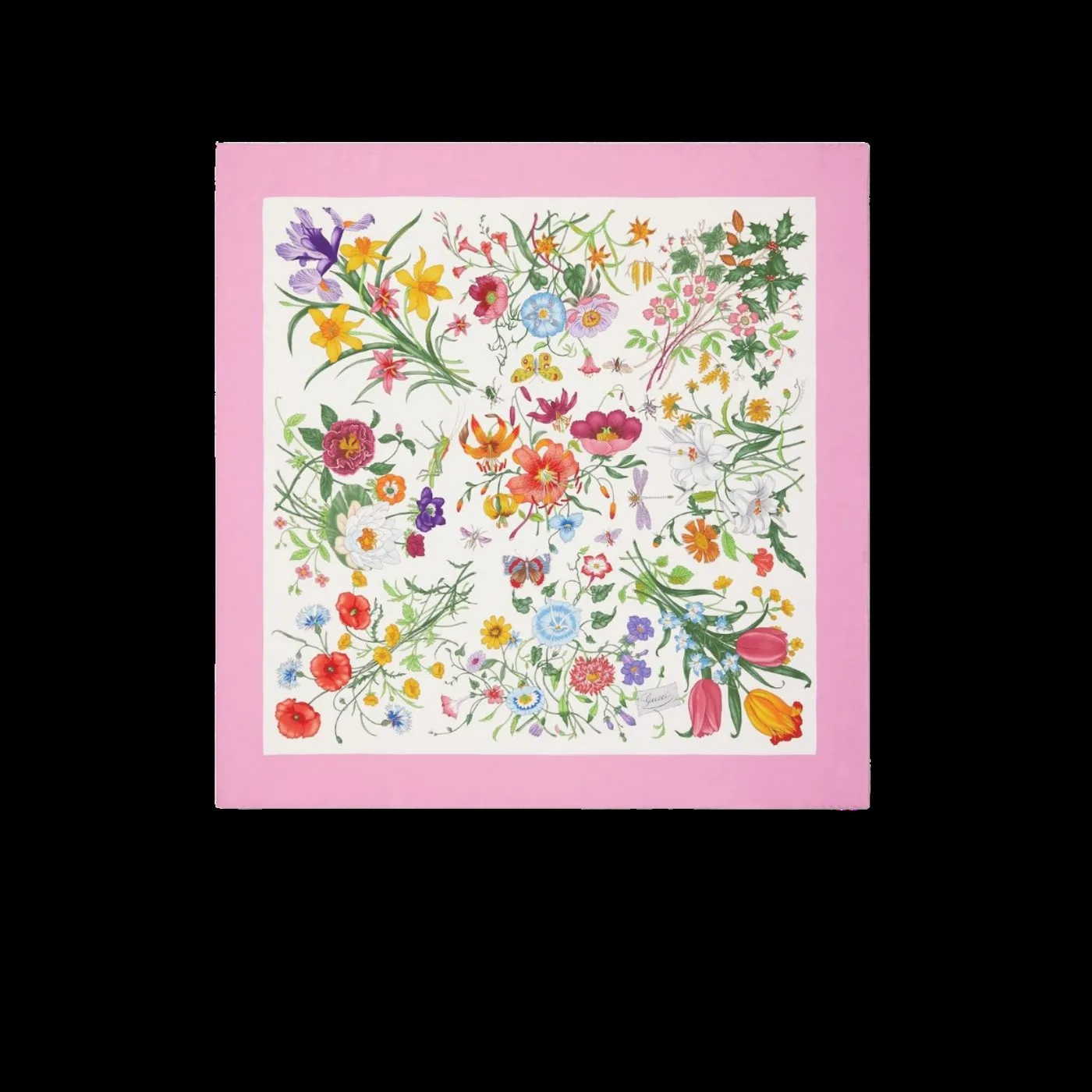 Gucci Printed Silk Twill Carre Scarf Pink