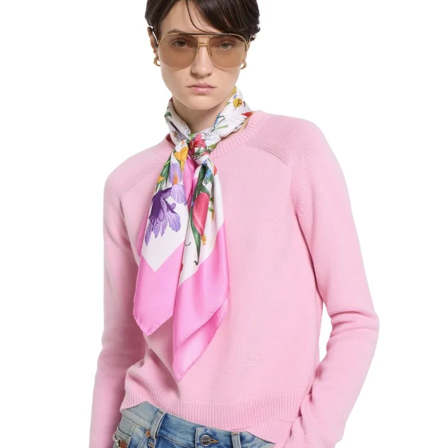 Alternative view of Gucci Printed Silk Twill Carre Scarf Pink