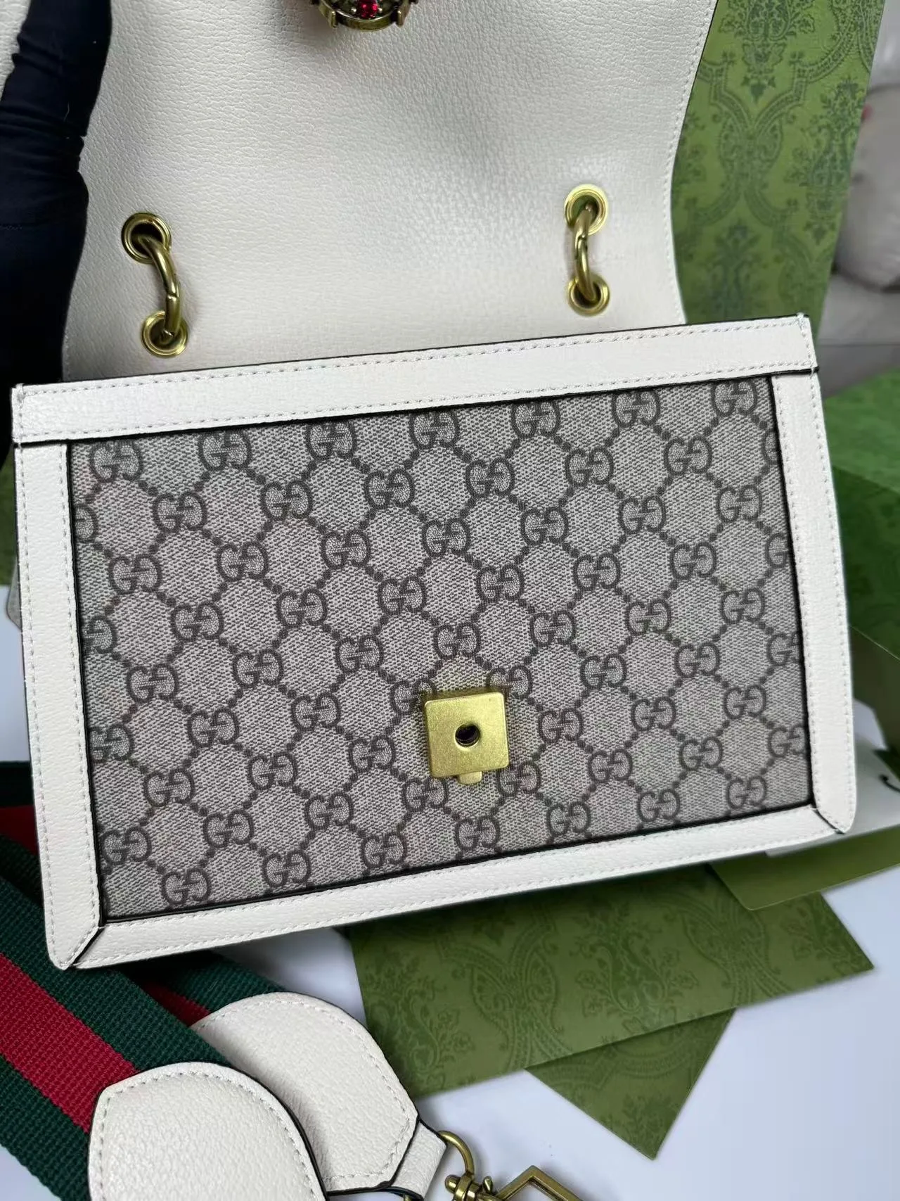 Gucci Queen Margaret GG Small Top Handle Bag / Beige And Ebony GG Supreme Canvas - Image 4