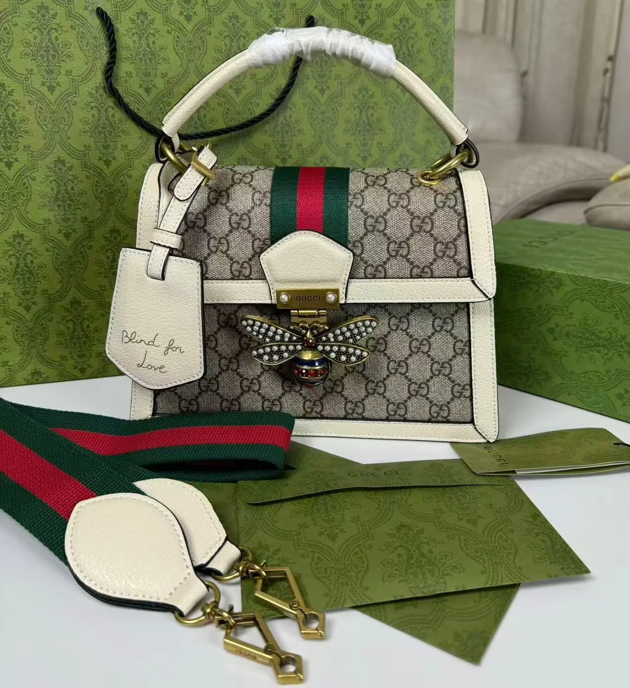 Alternative view of Gucci Queen Margaret GG Small Top Handle Bag / Beige And Ebony GG Supreme Canvas