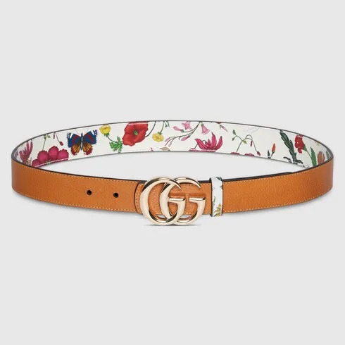 Gucci Reversible GG Marmont Belt White Flora/ Brown - Image 4