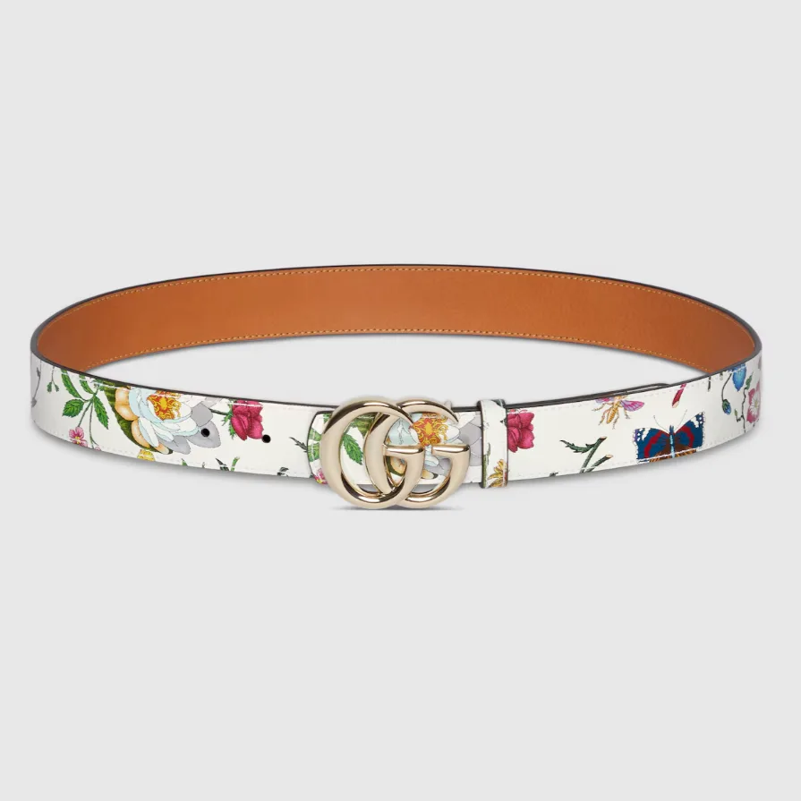 Gucci Reversible GG Marmont Belt White Flora/ Brown - Image 3