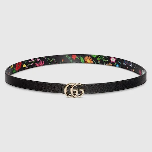 Gucci Reversible GG Marmont Thin Belt Black Flora - Image 5