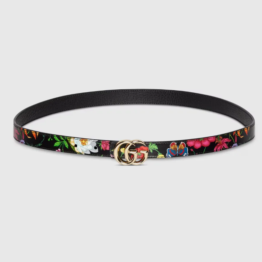 Gucci Reversible GG Marmont Thin Belt Black Flora - Image 4