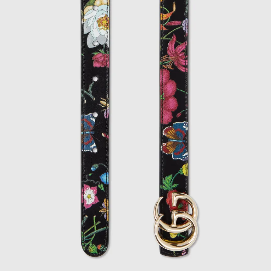 Gucci Reversible GG Marmont Thin Belt Black Flora - Image 7