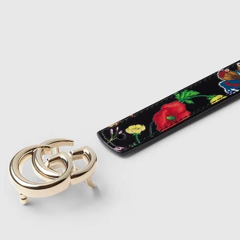 Gucci Reversible GG Marmont Thin Belt Black Flora - Image 8