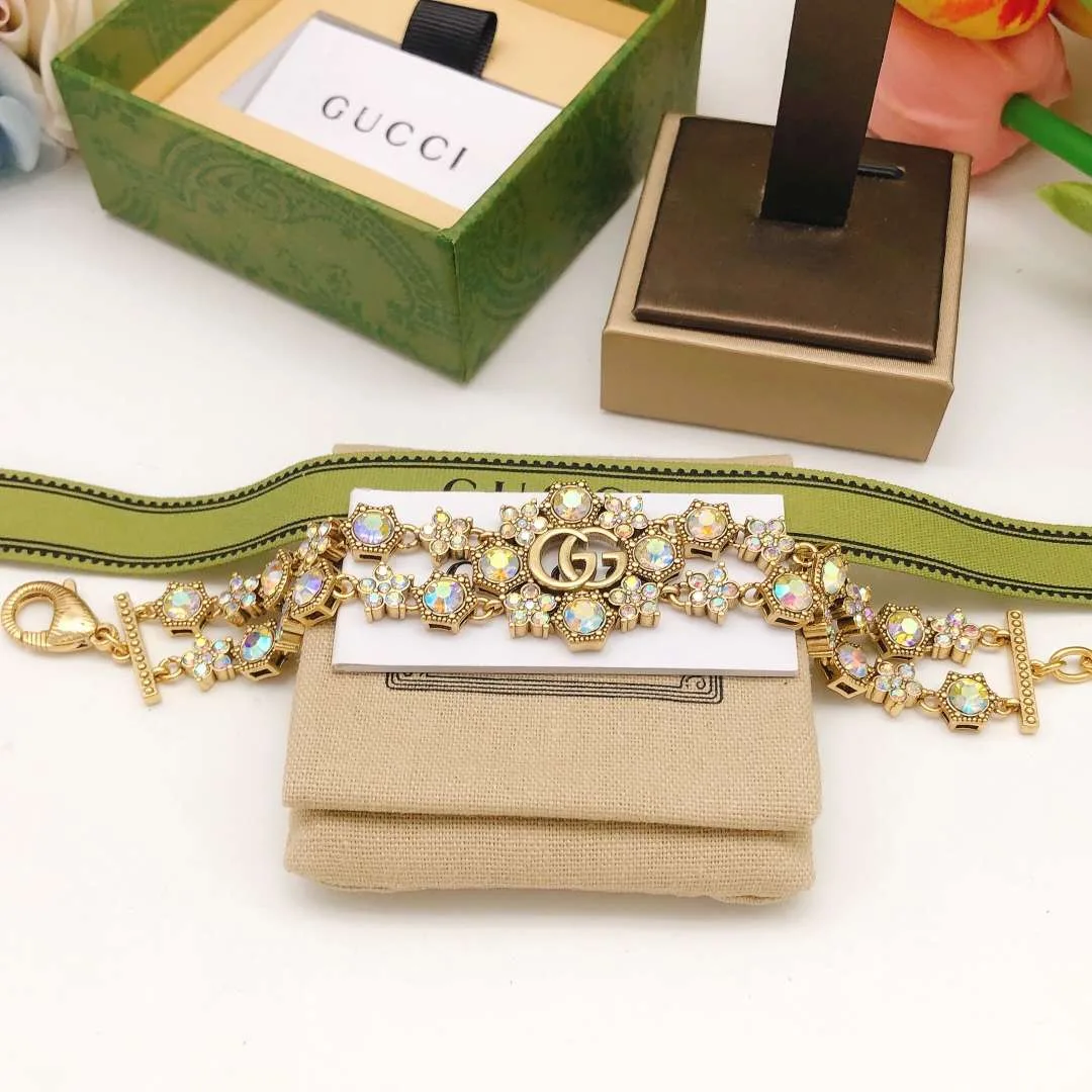 Gucci Rhinestone Flower Bracelet Gold - Image 7