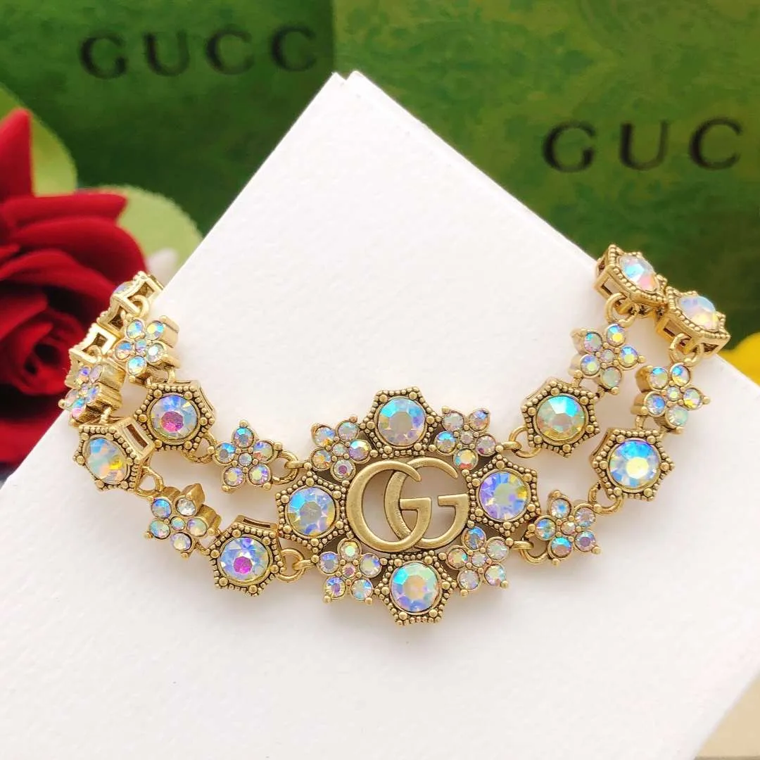 Gucci Rhinestone Flower Bracelet Gold - Image 6