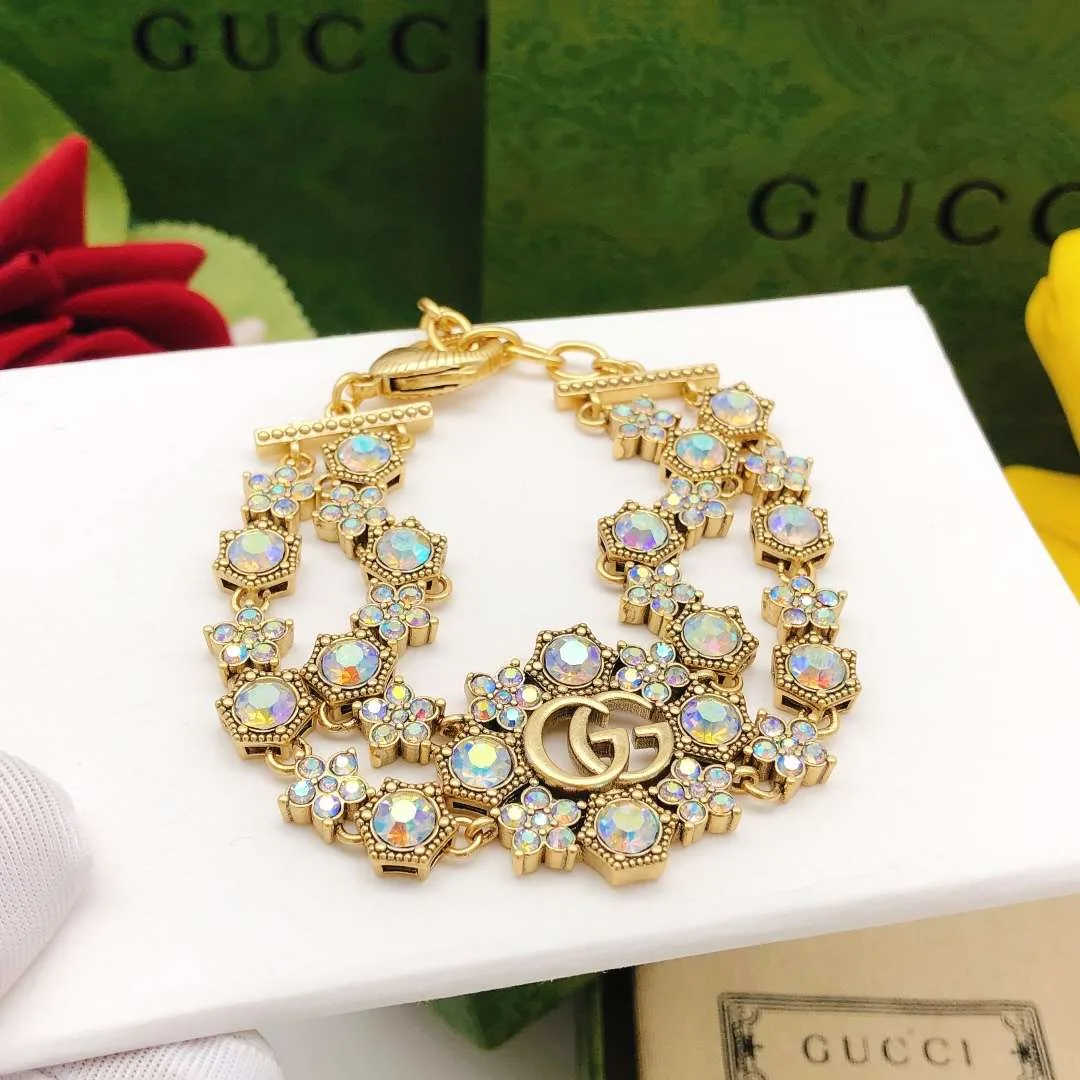 Gucci Rhinestone Flower Bracelet Gold - Image 5