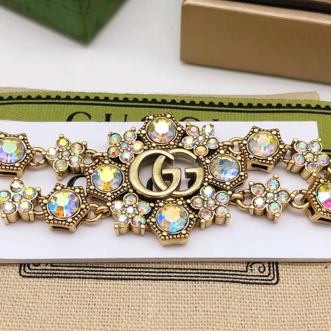 Gucci Rhinestone Flower Bracelet Gold - Image 3