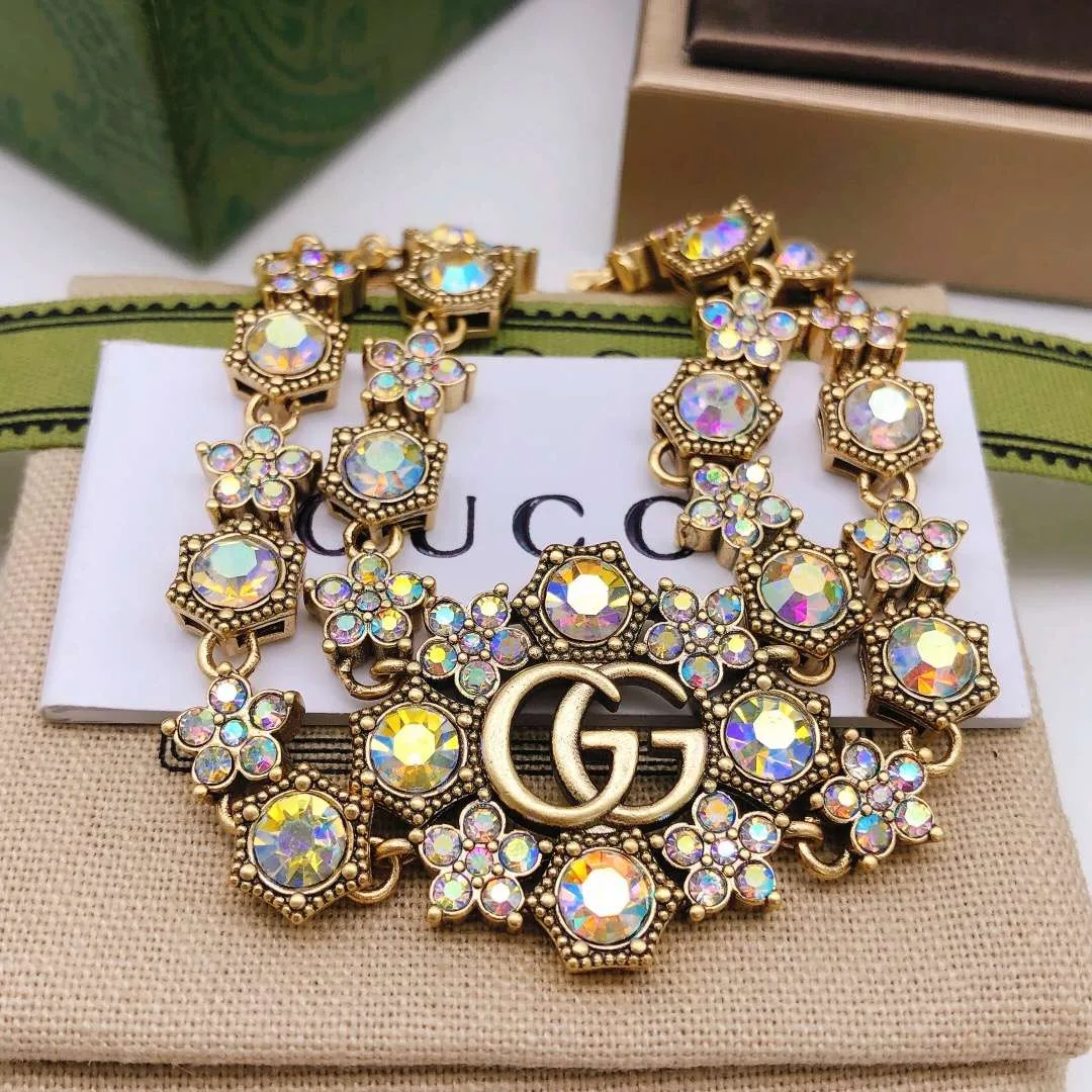 Gucci Rhinestone Flower Bracelet Gold - Image 2