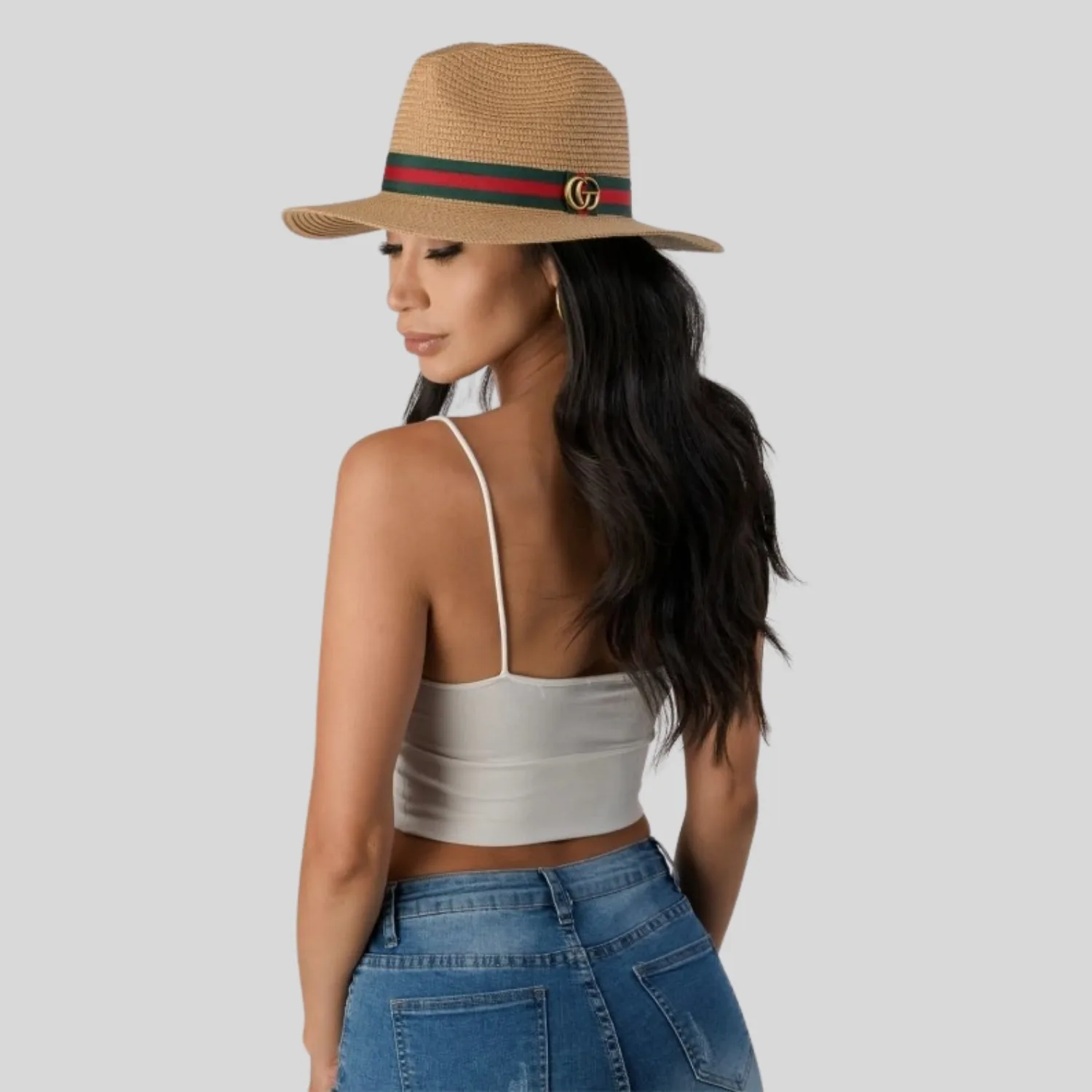 Gucci Ribbon Band Straw Fedora Hat Beige Straw - Image 2