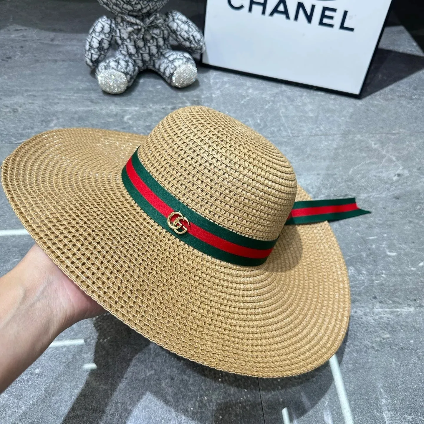 Gucci Ribbon Band Straw Fedora Hat Beige Straw - Image 3