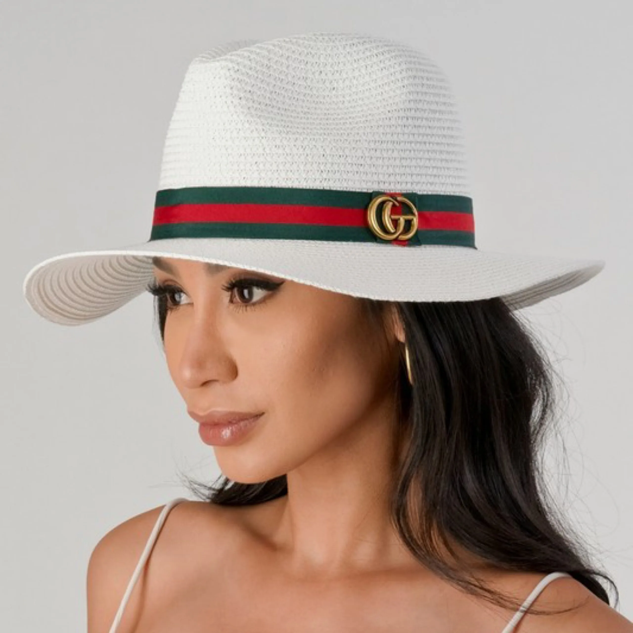 Alternative view of Gucci Ribbon Band Straw Fedora Hat White Straw