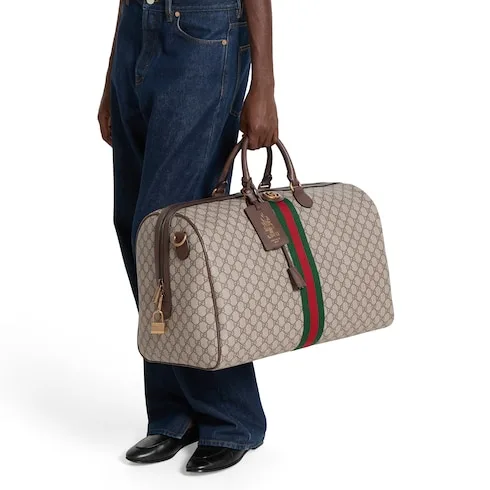 Gucci Savoy Large Duffle Travel Bag / Beige/ Dark Brown Gold Hardware - Image 4
