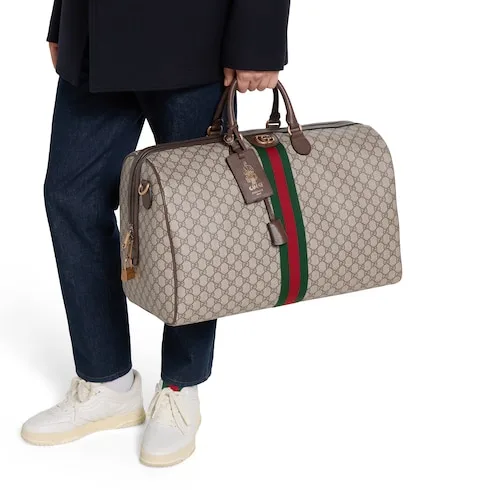 Gucci Savoy Large Duffle Travel Bag / Beige/ Dark Brown Gold Hardware - Image 3