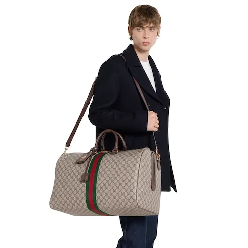 Alternative view of Gucci Savoy Large Duffle Travel Bag / Beige/ Dark Brown Gold Hardware
