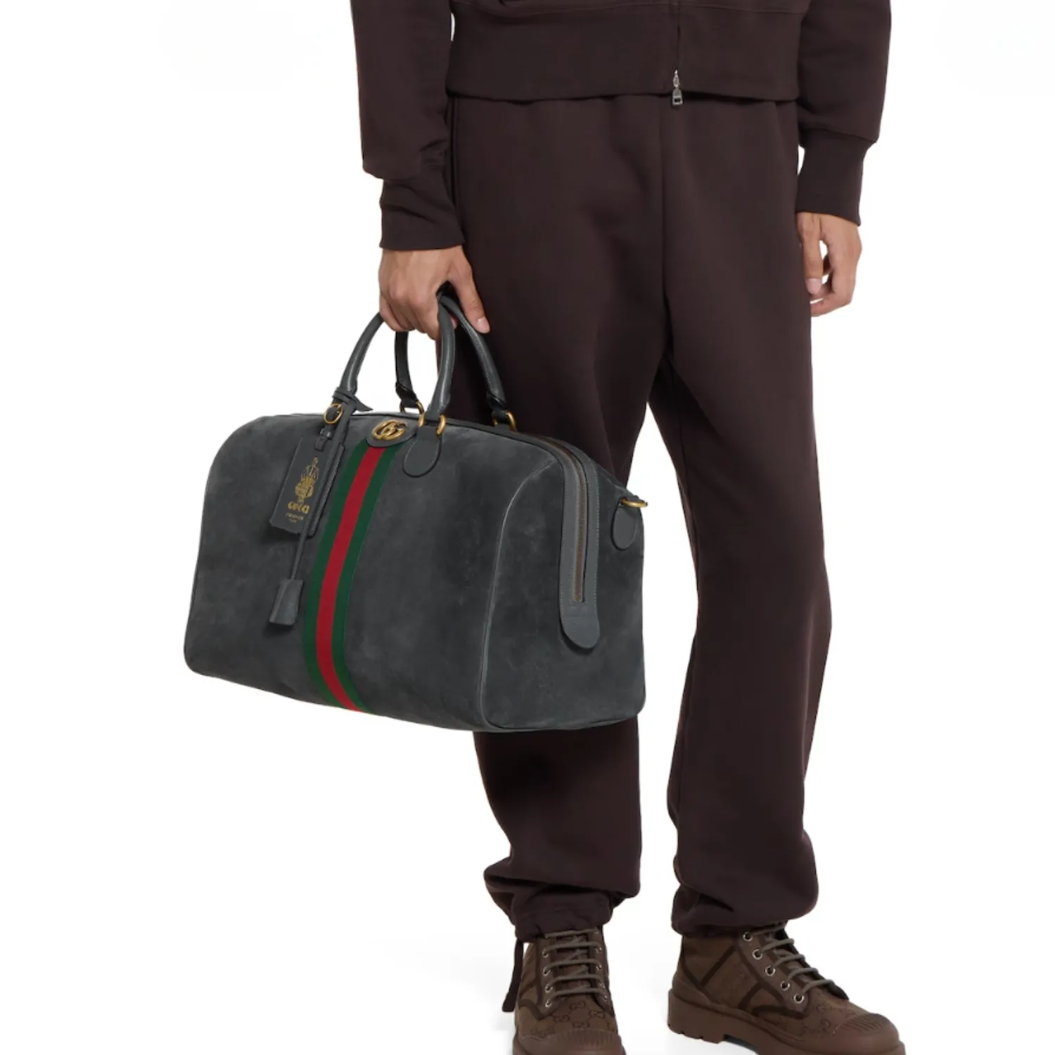 Gucci Savoy Medium Duffle Travel Bag / Dark Grey Gold Hardware - Image 3