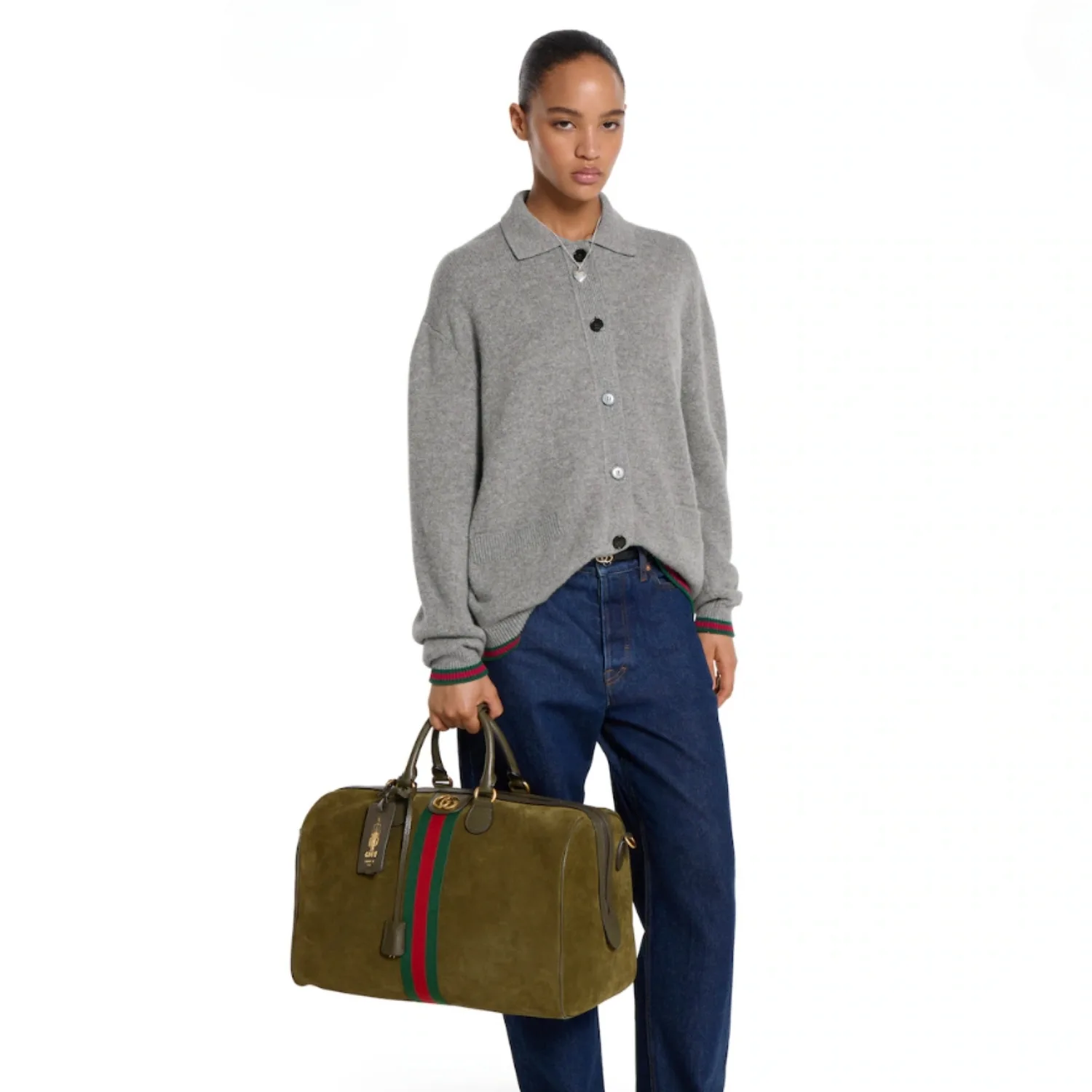 Gucci Savoy Medium Duffle Travel Bag / Dark Green Gold Hardware - Image 5