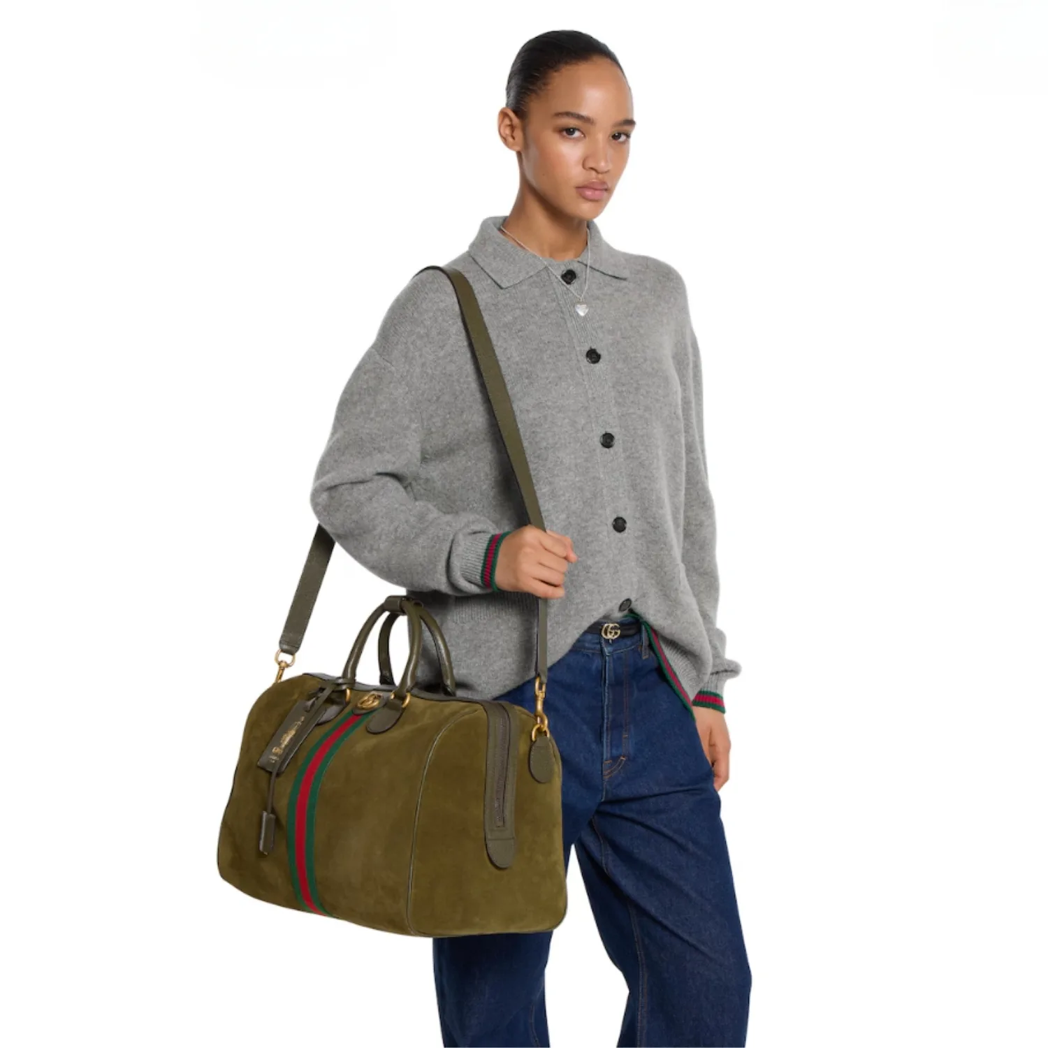 Gucci Savoy Medium Duffle Travel Bag / Dark Green Gold Hardware - Image 4