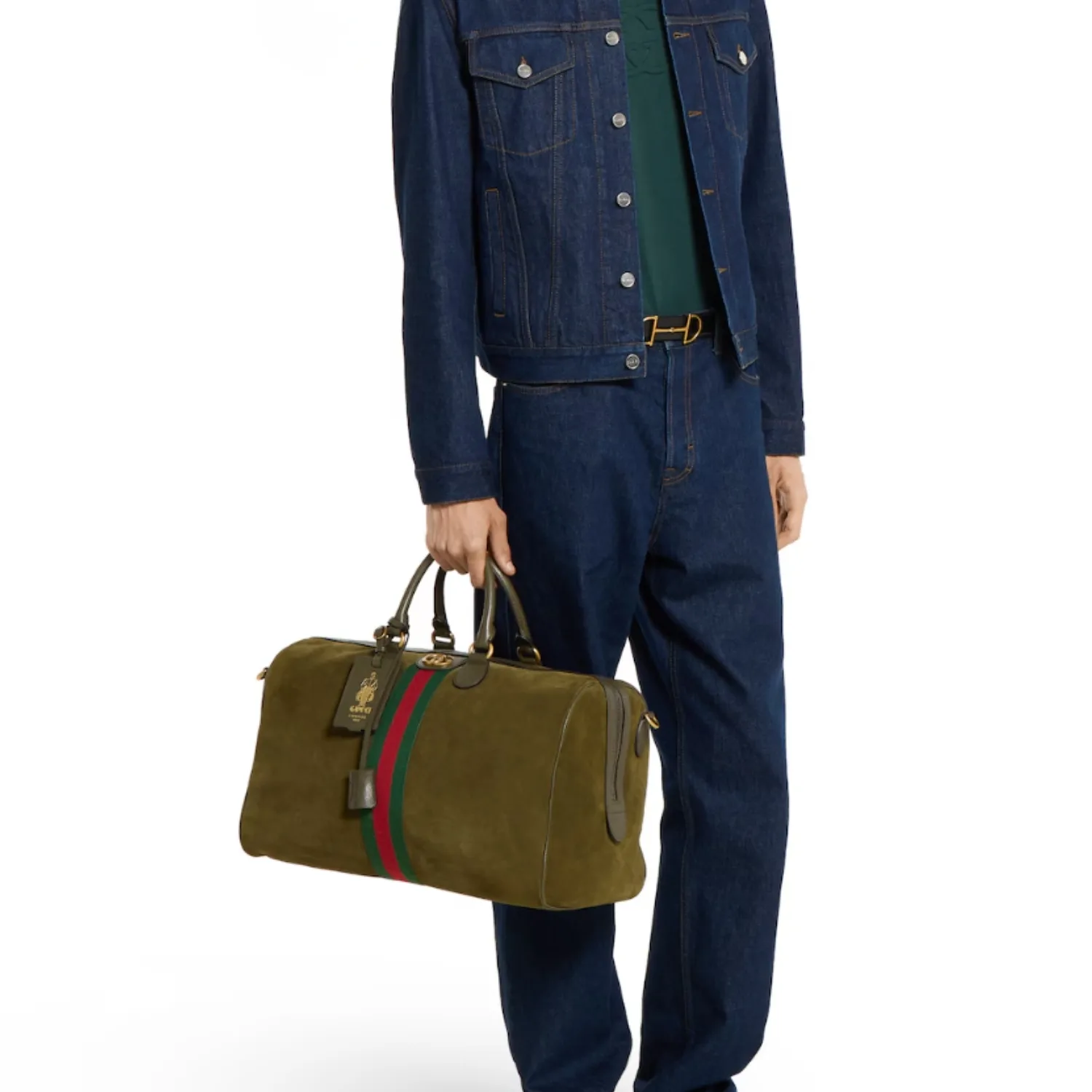Gucci Savoy Medium Duffle Travel Bag / Dark Green Gold Hardware - Image 3