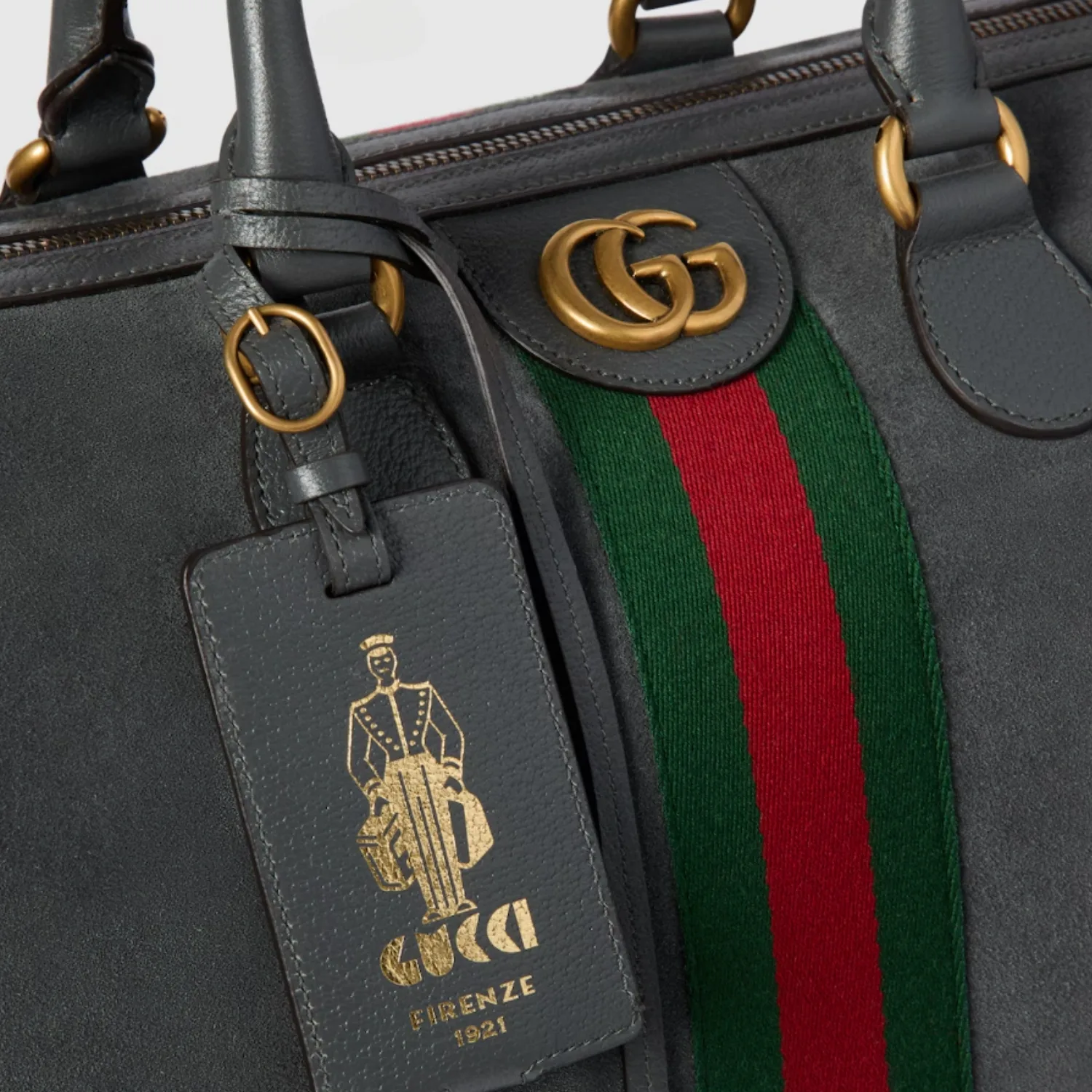 Gucci Savoy Medium Duffle Travel Bag / Dark Grey Gold Hardware - Image 8