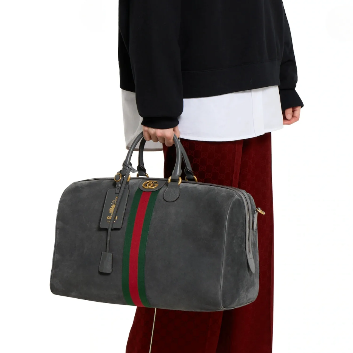 Alternative view of Gucci Savoy Medium Duffle Travel Bag / Dark Grey Gold Hardware