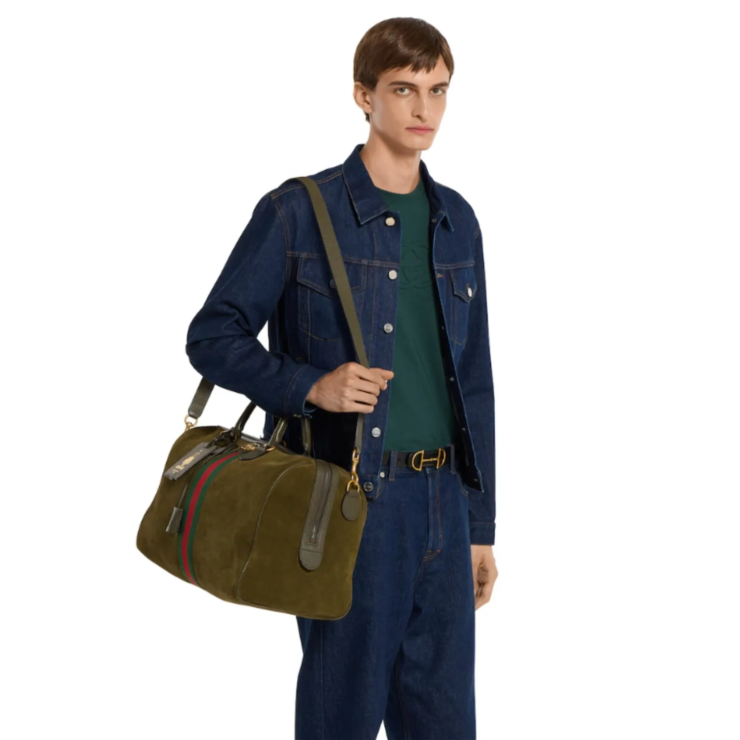 Alternative view of Gucci Savoy Medium Duffle Travel Bag / Dark Green Gold Hardware