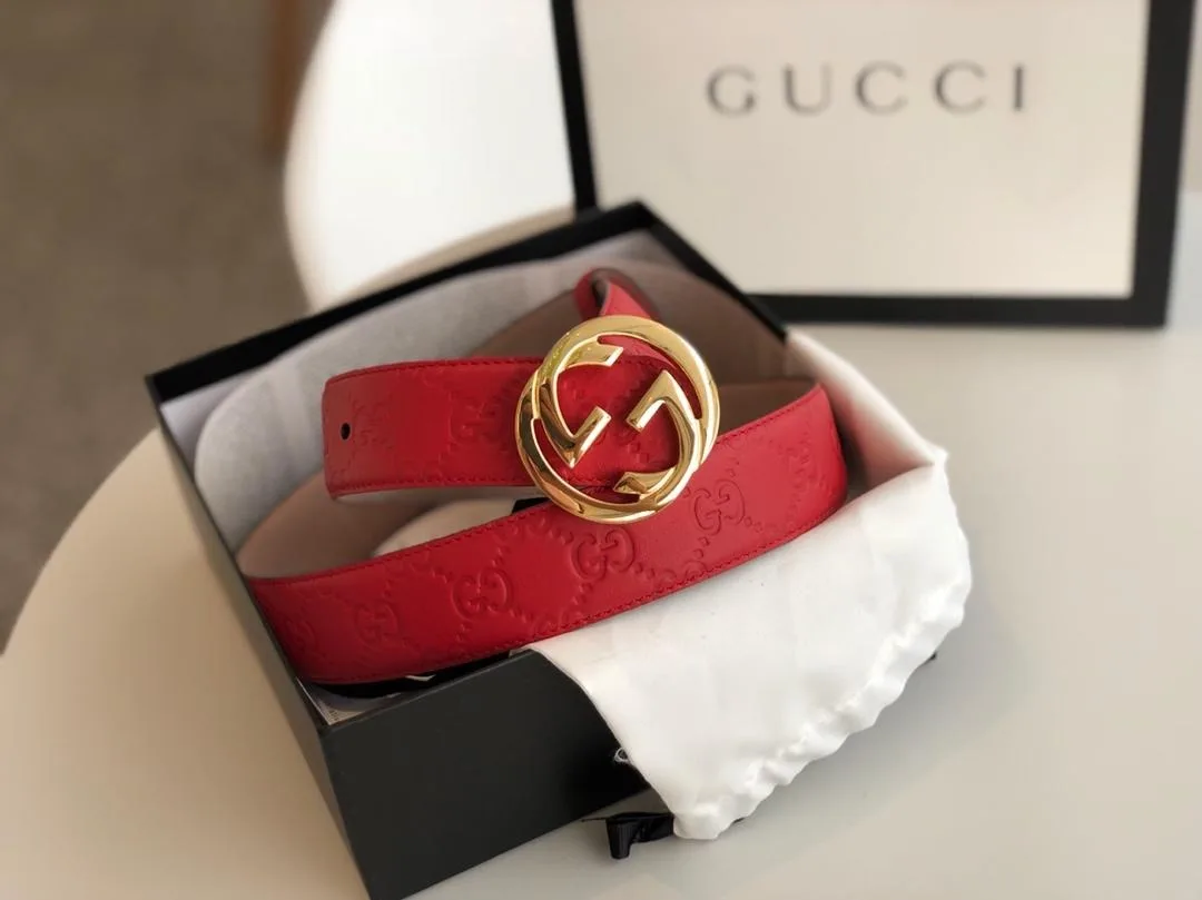 Gucci Belt Red/Cream GG, Women - Image 4