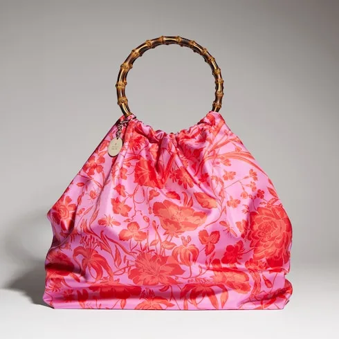 Gucci Silk Maxi With Bamboo Handle Tote Bag / Fuchsia/ Multicolor Gold Hardware - Image 3