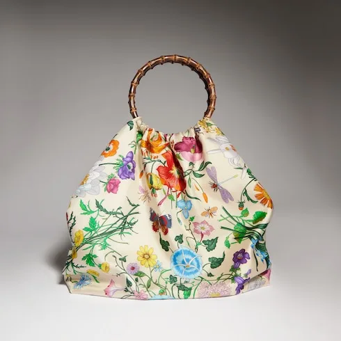 Gucci Silk Maxi With Bamboo Handle Tote Bag / White/ Multicolor Gold Hardware - Image 3