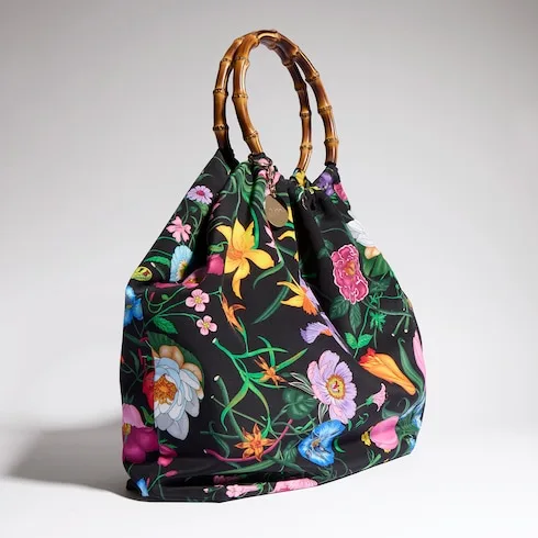 Gucci Silk Maxi With Bamboo Handle Tote Bag / Black/ Multicolor Gold Hardware - Image 6