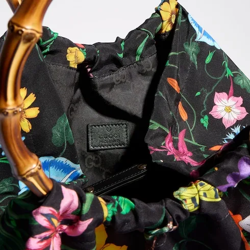 Gucci Silk Maxi With Bamboo Handle Tote Bag / Black/ Multicolor Gold Hardware - Image 7