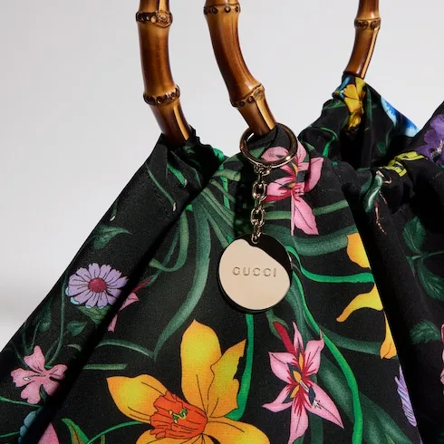 Gucci Silk Maxi With Bamboo Handle Tote Bag / Black/ Multicolor Gold Hardware - Image 8