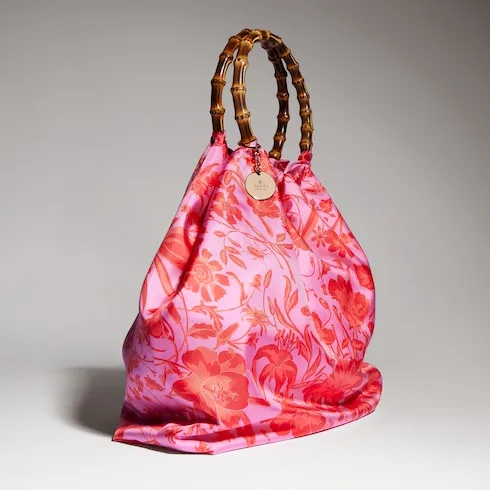 Gucci Silk Maxi With Bamboo Handle Tote Bag / Fuchsia/ Multicolor Gold Hardware - Image 5