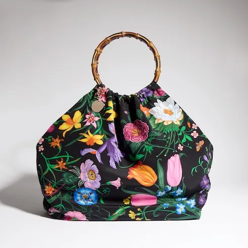 Gucci Silk Maxi With Bamboo Handle Tote Bag / Black/ Multicolor Gold Hardware - Image 3