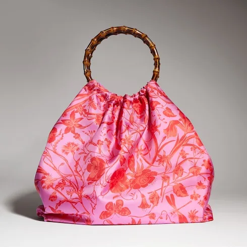 Gucci Silk Maxi With Bamboo Handle Tote Bag / Fuchsia/ Multicolor Gold Hardware - Image 4