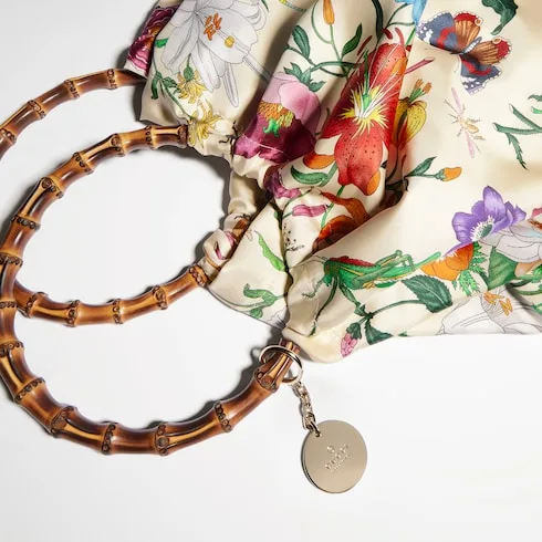 Gucci Silk Maxi With Bamboo Handle Tote Bag / White/ Multicolor Gold Hardware - Image 7