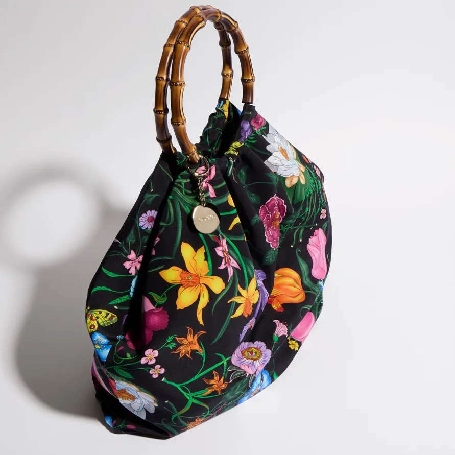Gucci Silk Maxi With Bamboo Handle Tote Bag / Black/ Multicolor Gold Hardware - Image 5