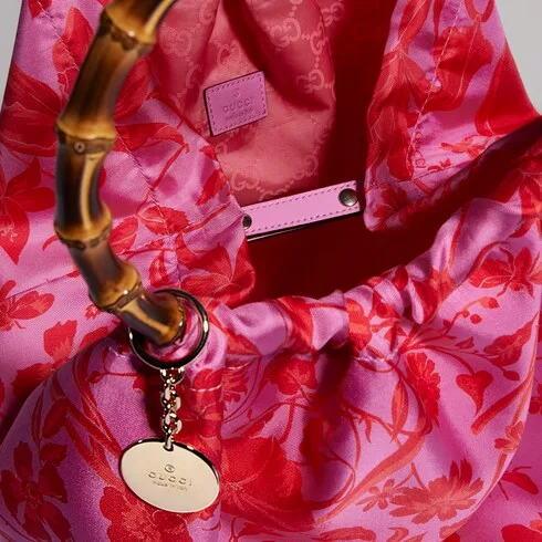 Gucci Silk Maxi With Bamboo Handle Tote Bag / Fuchsia/ Multicolor Gold Hardware - Image 8