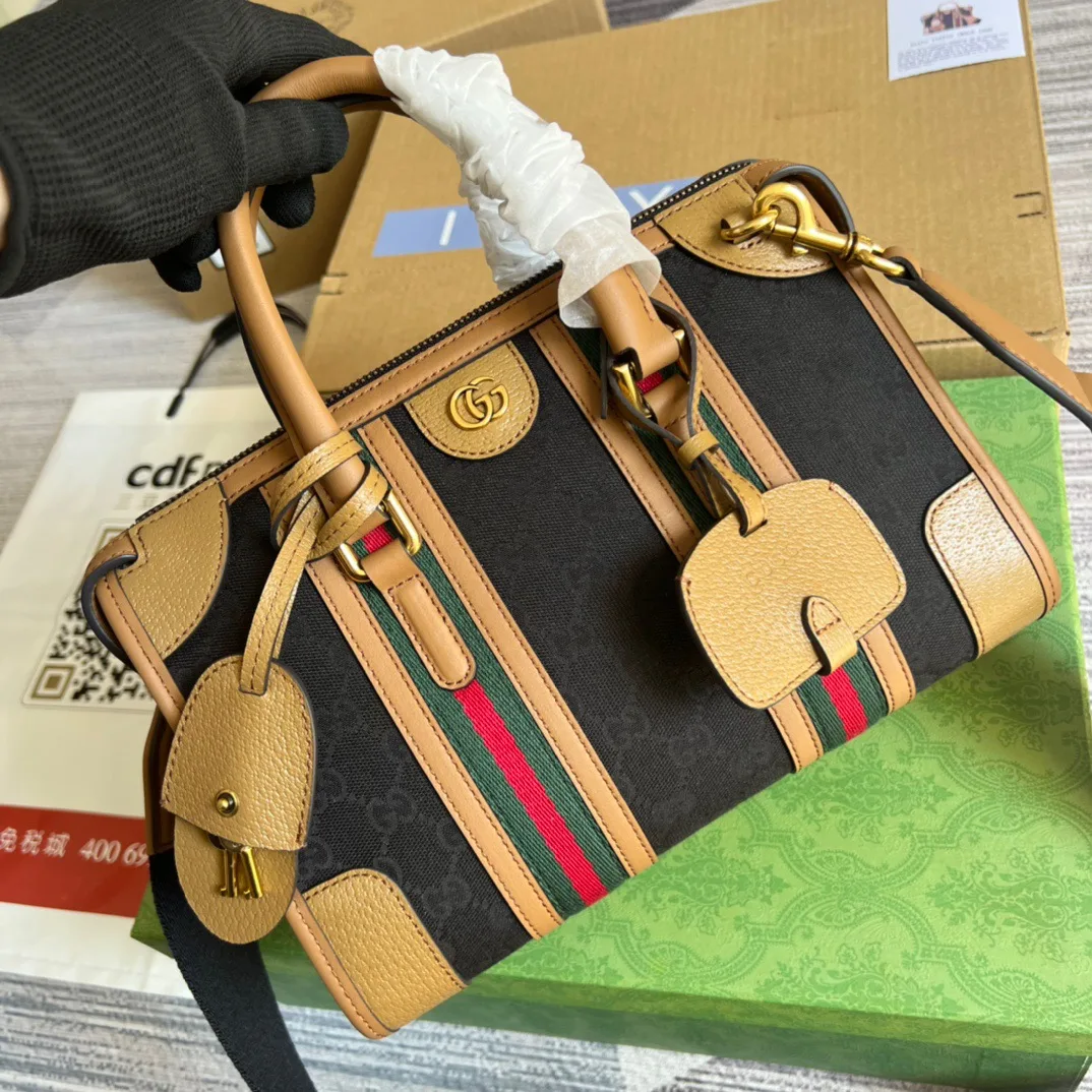 Small Bauletto Top Handle Bag With Double G Brown/Grey / - Image 6