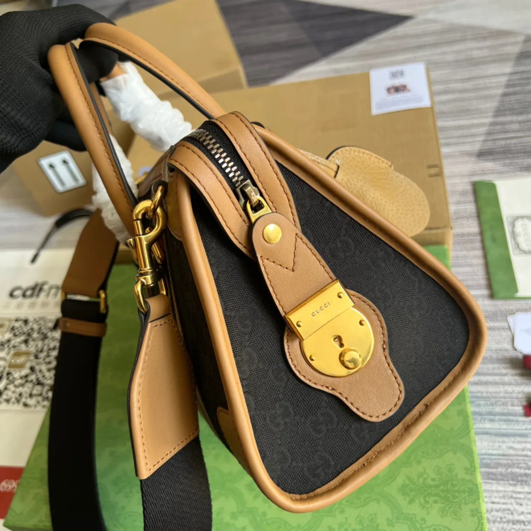 Small Bauletto Top Handle Bag With Double G Brown/Grey / - Image 3