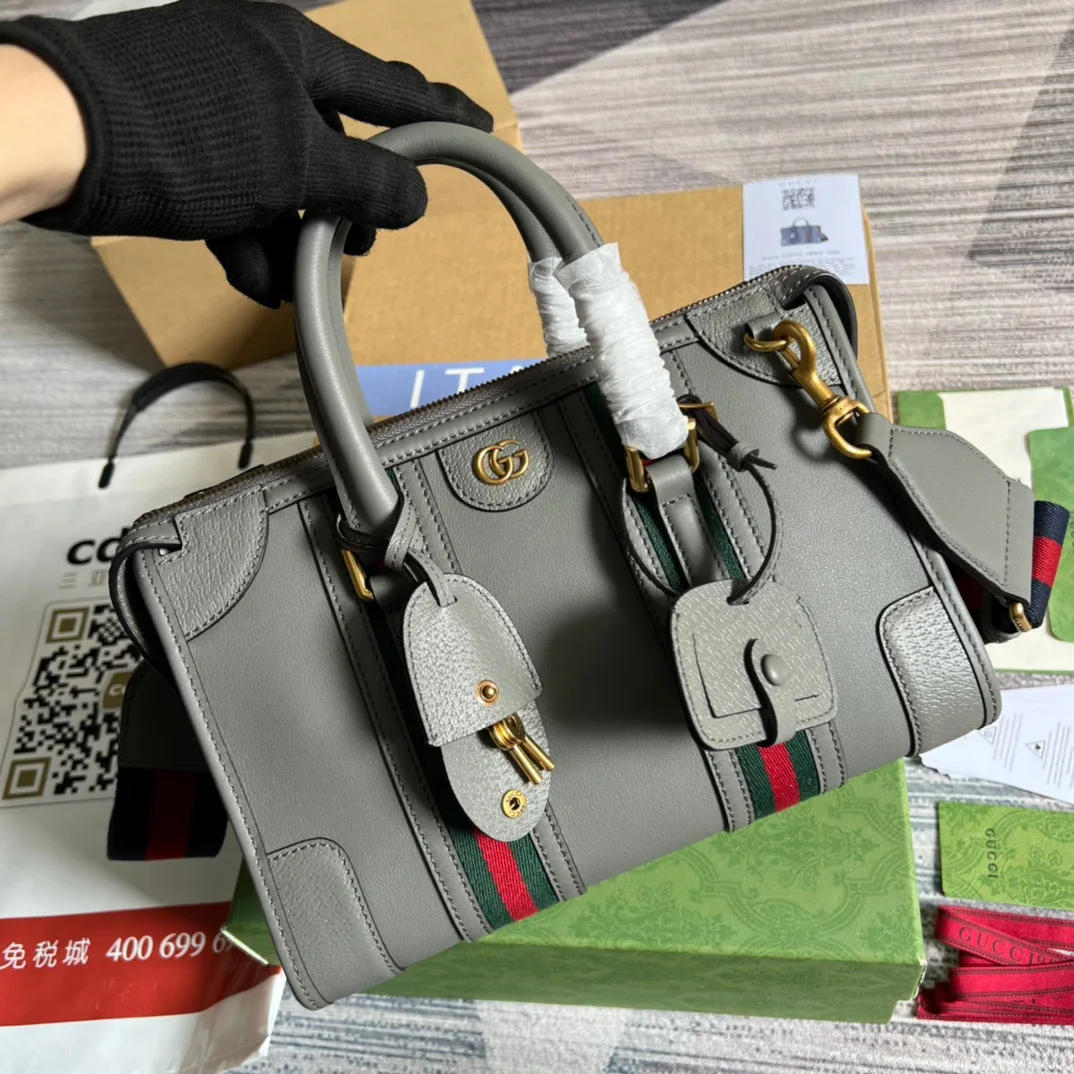 Small Bauletto Top Handle Bag With Double G Brown/Grey / - Image 14