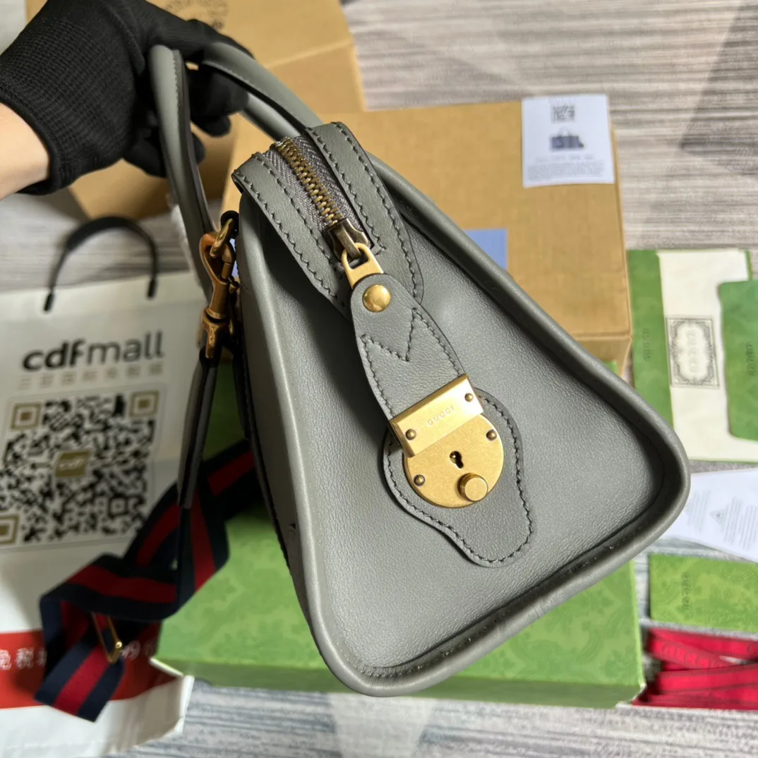 Small Bauletto Top Handle Bag With Double G Brown/Grey / - Image 13