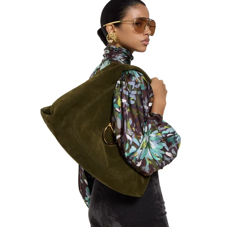 Alternative view of Gucci Softbit Maxi Shoulder Bag / Forest Green Suede Gold Hardware
