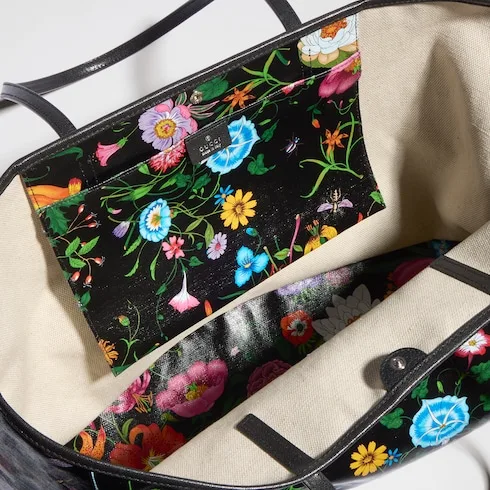 Gucci Tribeca Large Tote Bag / Black/ Multicolor Gucci Flora Coated Canvas Palladium Hardware A0034D FAF8S 1055 - Image 8