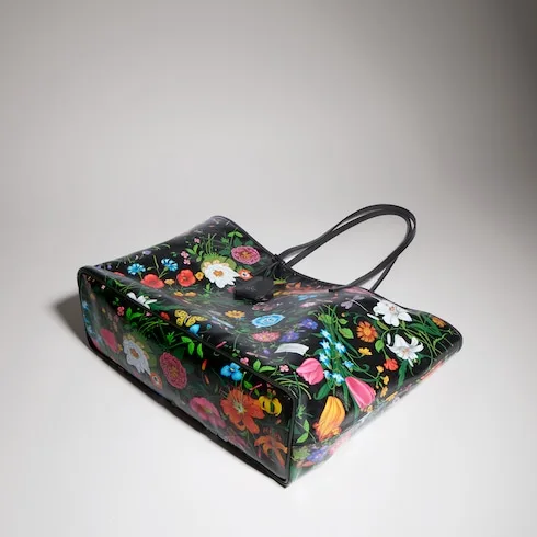 Gucci Tribeca Large Tote Bag / Black/ Multicolor Gucci Flora Coated Canvas Palladium Hardware A0034D FAF8S 1055 - Image 4